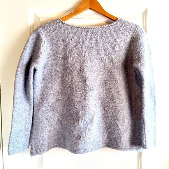 Eileen Fisher Blue Alpaca Cotton Side Slit Pullover Sweater - FLAWED - Picture 3 of 6
